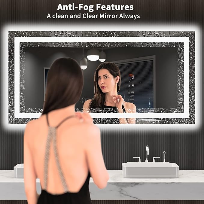 LOAAO 55X30 LED Bathroom Mirror with Lights, Anti-Fog, Dimmable, Backlit + Front Lit, Lighted Bathroom Vanity Mirror for Wall, Shatter-Proof, Memory Function, ETL Listed