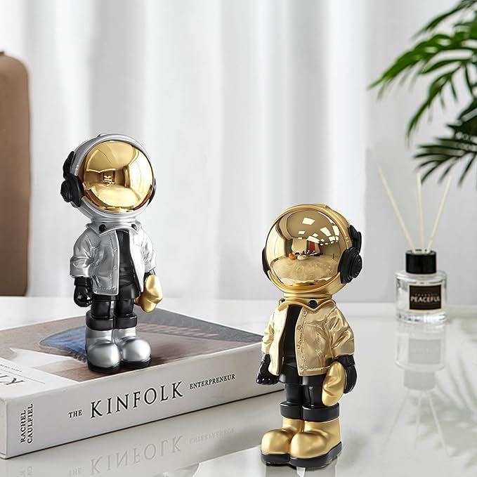 Dosker Small Astronaut Statues Mini Spaceman Sculpture Polyresin Arts Gifts Gold Figurine Ornament Room Decor for Men,Home and Desktop Accessories Tabletop Decoration, Living Room, Office, Bookshelf
