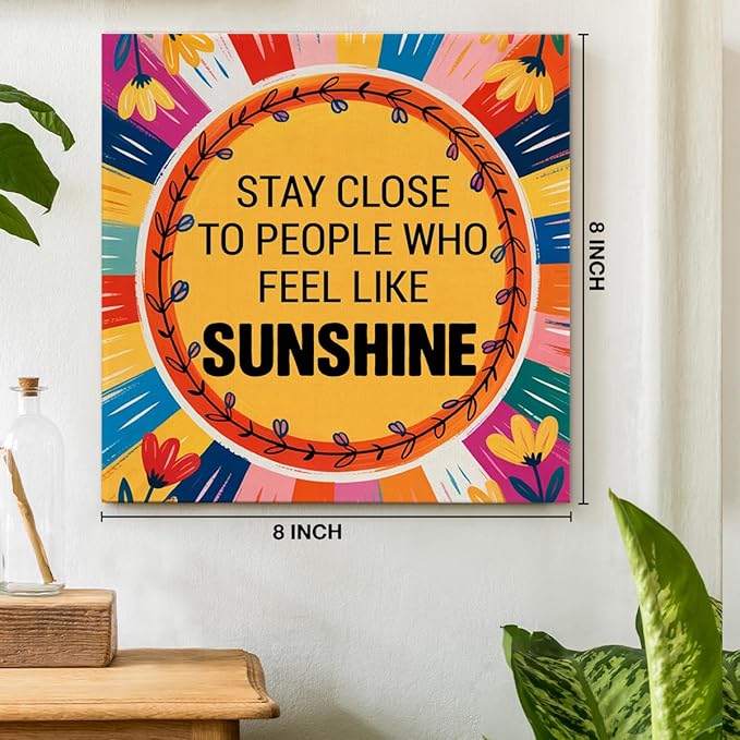 Inspirational Sunshine Wall Art Decor, Motivational Canvas Painting Pictures Artwork Posters Hippie Decor for Teens Room Bedroom, Natural Life Gifts for Women (8 X 8 Inches, Framed)