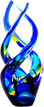Hand Blown Glass Decor - Cobalt Blue Glass Sculpture - Ocean Theme Spiral Kinetic Figurine, Light Reactive Gradient Decor for Home Office Garden, Ideal Gift for All Occasions