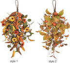 20 Inch Fall Harvest Swag, Artificial Fall Maple Swag Autumn Thanksgiving Day Halloween Decorative Teardrop, Halloween Wall Door Decor Sunflower Berry Fake Wreath (#1)