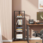 TUTOTAK Corner Shelf, 5-Tier Corner Bookshelf for Small Space, Narrow Display Corner Shelf Stand with Storage Rack, for Living Room, Bedroom, Black BS05BK005