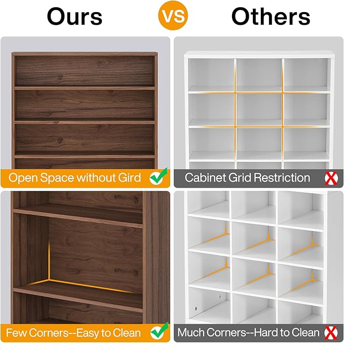 Tribesigns Tall Shoe Cabinet, 9 Tiers 40-45 Pairs Heavy Duty Wood Freestanding Shoe Storage Cabinet, 70.8'' Tall Shoe Cabinet with Open Storage for Entryway (1, Brown)