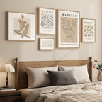 Large Framed Matisse Wall Art Set of 5, Neutral Beige Abstract Geometric Botanical Canvas Prints, Modern Minimalist Wall Decor for Living Room, Bedroom, Dining Room, Hallway, or Office
