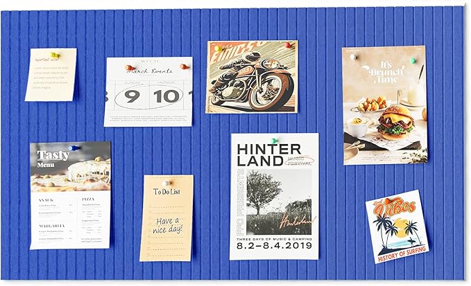 24 * 16 inches Large Bulletin Board, Decorative Felt Pin Board, 0.35“ Thick Foldable Photo Display Board with Self-Adhesive Tape, Vision Board for School Home Kitchen Office Walls - Dark Blue