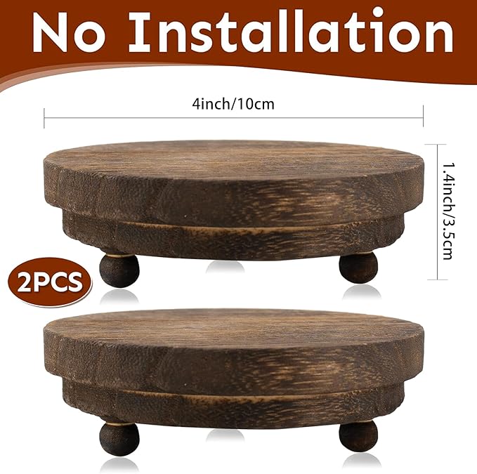2 Pcs Wood Riser - 3.75' Display Stand for Farmhouse Decor, Tiered Tray Accessories, Round Rustic Pedestal for Home Decorations