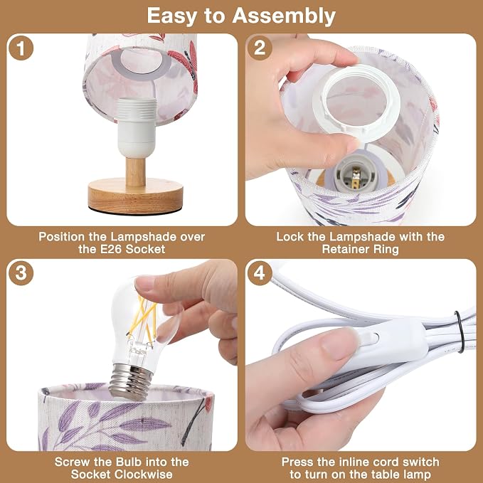 Fenmzee Butterfly Table Lamp for Bedroom - Inline Control, Small Bedside Lamp with 3000K A15 LED Blub, Easy Assembly (Butterfly Cream Shade, 9" Inline Control)