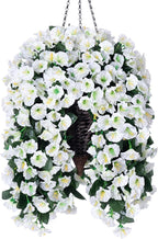 Artificial Fake Flowers Plants Hanging Baskets for Outdoor Outside Winter Christmas Decor, Faux Silk Hanging White Morning Glory Trailing Vines UV Resistant for Porch Patio Home Decoration