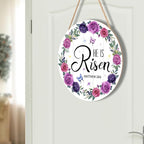 Harooni Easter Wall Hanging Decoration Sign, 12x12 Inch, He is Risen Wreath, Floral, Vertical, Unframed, Wooden, Indoor and Outdoor, Religious Holiday, Entryway