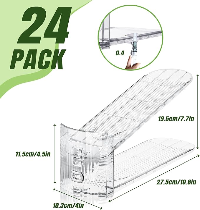 Clear Shoe Slot Organizer, 24 Pack Adjustable Shoe Slots Organizer for Closet Clear Shoe Stackers Shoe Rack Holder Shoe Space Savers for a Pair of Shoes