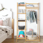 Bamboo Clothes Rack with 7 Tier Storage Shelves Clothing Hanging Stand for Small Spaces Children's Wardrobe Closet, Multifunctional Plant Stand