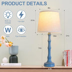 Lamps Set of 2 Modern Farmhouse Table Lamp Bedside Reading Lamps Living Room End Tables Set Lamps for Night Stands Bedroom Night Lamp,High 26.25 Inch,blue,With Fabric Lamp Shade,Bulb Not Included