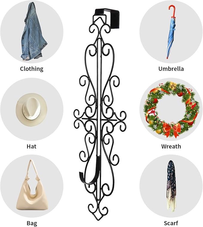 ShangTianFeng Wreath Hangers for Front Door, Vintage Metal Wreath Hanger, 17.9" Elegant Door Hanger, Door Wreath Hanger for Easter Christmas Halloween Fall Decoration, Welcome Sign Wreath Hangers