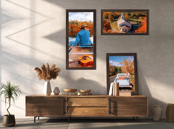KTKDE 20x40 Picture Frame Set of 3, Poster Frame Wooden Walnut 40 by 20 in for Pictures and Art Prints, Exhibition, Caffe Large Frame for Photos, best gift