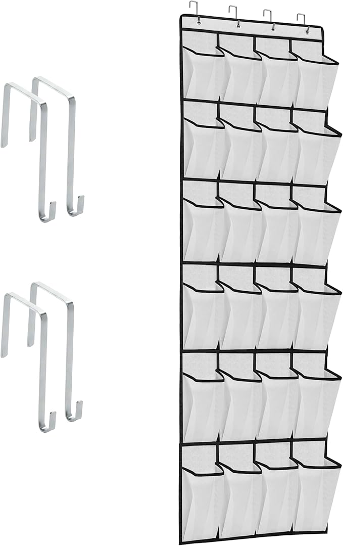 ZHXNBXX Over The Door Shoe Organizers with 24 Mesh Pockets Shoe Organizer Storage Hanging SimpleHouseware Shoe Holder for Rack (White)