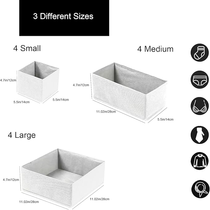 Drawer Organizer Clothes,12Pcs Dresser Drawer Organizers Foldable Closet Organization and Storage Dividers for Clothing,Underwear, Sock, Baby Closet Organizer (White)