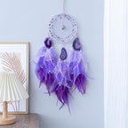 KHOYIME Agate Dream Catcher, Handmade Feather Dreamcatcher with Healing Crystal Stone Natural Gemstone Dream Catchers, Wall Art Hanging Decor Home Ornaments Craft Gift for Girls Adult Bedroom (Purple)