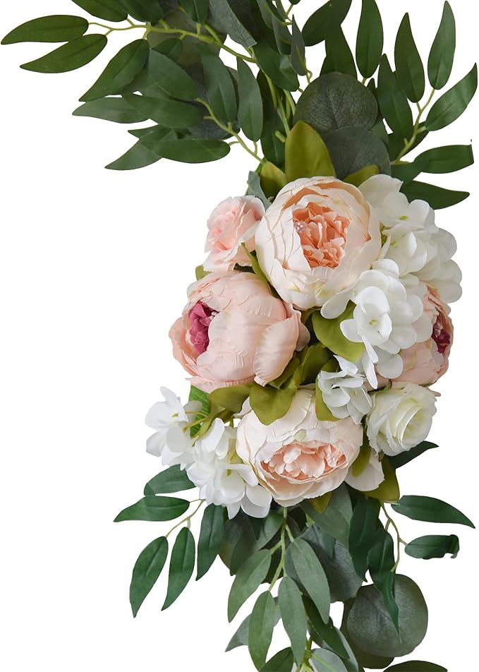 Machoo Decorative Swags Wedding Arch Flowers Swags Artificial Flowers for Decoration 2 Pcs Peony Flower Swag for Wedding Decor Welcome Sign Wedding Arch Lintel Decor (Champagne)