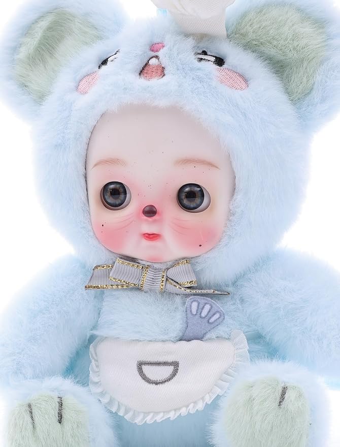 6" Hand-Painted Porcelain Face Doll with Acrylic Cotton Body, Small Ceramic Collectible Doll for Shelf & Desk Decor, Aesthetic Home Display, Collectors & Unique Birthday Gift (Blue)