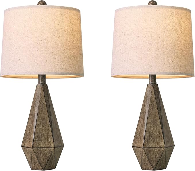 PoKat 23.5'' Table Lamps Set of 2 for Bedroom, Farmhouse Nightstand Lamps for Living Room, Rustic Bedside Lamps with Linen Lampshade for Side Table Office Hallway Entryway Dark Wood-Like (Brown)