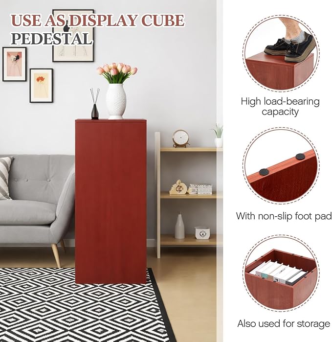 RattanView Wooden Cube Display Pedestal Stand, 15 x 15 x 36 Inch Sculpture Pedestal Stand, Display Riser Column Pillar Easy Assembly Required for Gallery Store Home Wedding Party Event Decor