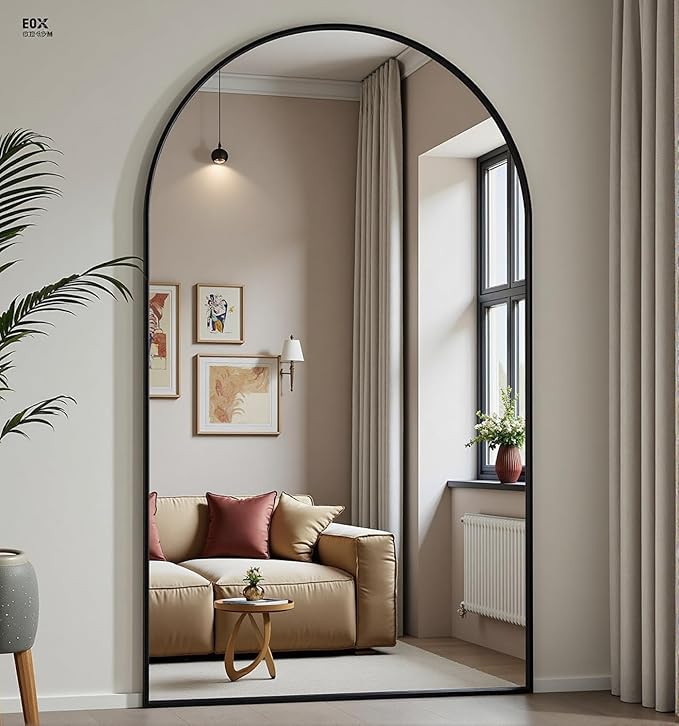 Dewfig Arched Full Length Mirror, 78"x38" Large Floor Mirror with Stand, Oversized Full Body Mirrors for Standing/Leaning/Hanging, Wall Mounted Mirrors for Bedroom, Living Room,Dressing Room, Black
