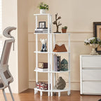 YUFAM 5-Tier Corner Shelf with Sturdy 5-Leg Base, Wooden Corner Bookshelf for Small Spaces, Corner Standing Shelf for Living Room, Bedroom, Office, White