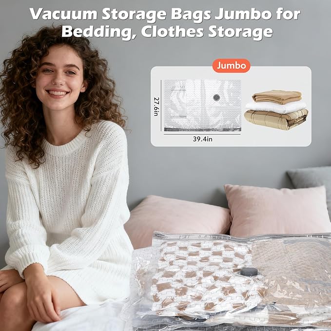 Vacuum Storage Bags Jumbo with Wireless Charging Air Pump, 10 Pack Vacuum Seal Bags 27.6x39.4 inches, Compression Bags for Blankets, Comforters, Pillows, Bedding,Down Jacket, Clothes Storage