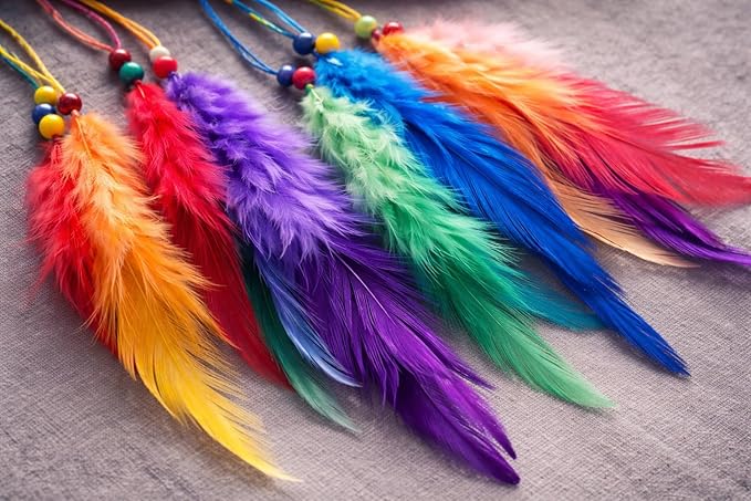 OMA Rainbow Chakra Dream Catcher Wall Decor – Handcrafted Dream Catcher with Multicolor Tie Dye Feathers for Bedroom, Living Room, Dorms & Gift – 7" Diameter x 22" Long