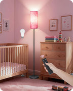 Dimmable Floor Lamps for Living Room with Remote and Foot Switch, 64.4” Modern Standing Tall Lamp, Corner Lamp for Bedroom, Bulb Included, 3000K-6500K, FCC Listed, Sakura Pink and Black CP06LD05W1
