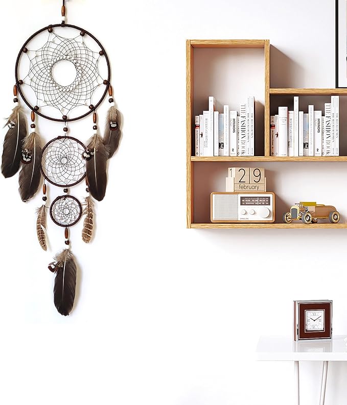Brown Dream Catcher Large Dream Catchers Wall Decor Handmade Feather Dreamcatcher Wall Hanging Ornament for Bedroom Living Room Home Decor