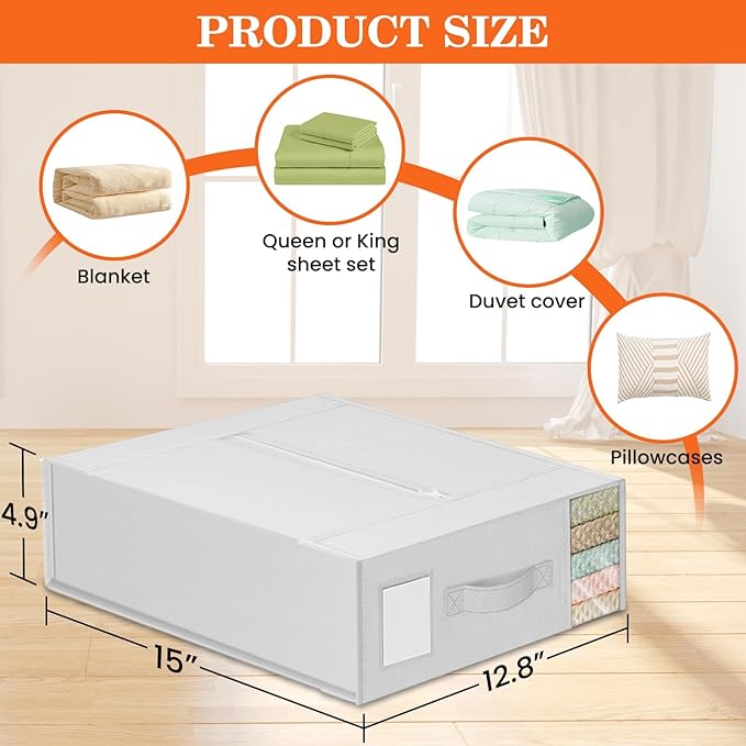 WOWBOX Sheet Organizers and Storage,Closet Bed Sheet Organizer Under Bed Storage and Organization with Label Cards & Clear Window for Bedding Sheets,Duvet Covers,Blankets (3 Pack，White)