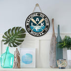 Lake Life Welcome to Our House Front Door Sign, Lakehouse Paddle Family Wood Hanger Outdoor Outside Porch Home Decor, Nautical Anchor Farmhouse Wooden Wreath Indoor Wall Hanging Decoration