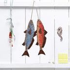 Antique Wood Fish Decor Decorative Wooden Hanging Fish Nautical Indoor Outdoor Decorations Wall Art Ornament (Set of 2)