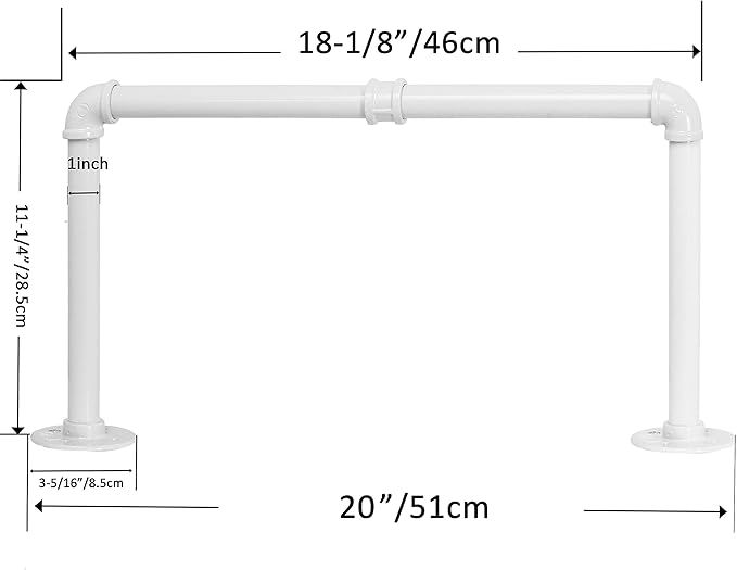 WEBI Clothing Rack Wall Mount,20" Industrial Pipe Clothes Rack for Hanging Clothes,Heavy Duty Iron Garment Rack Bar,Retail Display Clothes Rod for Closet,Laundry Room,White