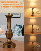 Seealle Upgraded Touch Lamps for Night Stands Set of 2 - Bedside Lamps with USB C+A, 3 Way Dimmable for Bedroom Living Room End Tables Office (Brown&Oat)