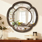 Irregular Wall Mirror, Large Round Wavy Hanging Mirror Circle Wooden Framed Decorative Mirrors 20 Inch for Living Room Hallway Entryway Decor Mirrors