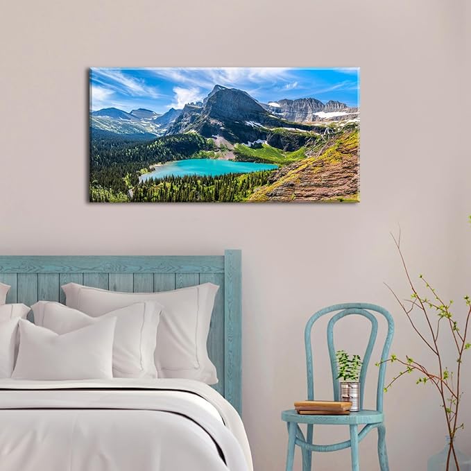 Glacier National Park Wall Art Saint Mary Lake Landscape Canvas Wall Decor Mountain Scenery Pictures Prints Painting Modern Nature Photography Artwork for Living Room Bedroom Home Decorations 20x40"