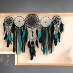 Dream Catcher Wall Decor,Large Boho Dream Catcher with Luxurious Feathers & Beads, Handmade Wall Hanging for Bedroom,Living Room, Gift Ready for Girls & Adults (Black-Blue)