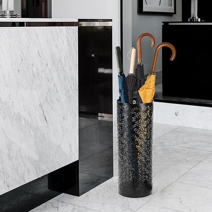 Metal Round Umbrella Stand Rack,Free Standing Umbrella Holder Bin, Canes Walking Sticks Holder for Entryway, Home, Office (Round)