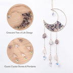 Mini Cobblestone Color Crescent Moon Crystals Sun Catcher Dream Catchers Gemstone Suncatcher with Heart Ornament Handmade Dreamcatcher Wall Decor for Adults Girls Bedroom Wedding Garden Bless Gift