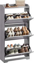 VASAGLE Shoe Cabinet with 3 Flip Drawers, Shoe Organizer, Adjustable and Removable Dividers, Holds 12-20 Pairs, Entryway, 9.4 x 23.6 x 47.7 Inches, Dove Gray ULBC036GD02S