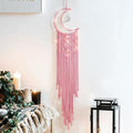 ANROYE Macrame Moon Dream Catcher for Girl, Pink Boho Crescent Dreamcatcher for Bedroom Adult, Handmade Kids Nursery Room Wall Hanging with Star Pendant for Teen, Bohemian Home Decoration Idea