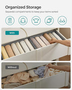 SONGMICS Set of 4 Large Size Wardrobe Clothes Organizers, 6-Compartment Foldable Drawer Organizers with Handles, 16.5 x 11.8 x 6.7 Inches, for Pants, Sweaters, Jeans, Dove Gray URUS009G04