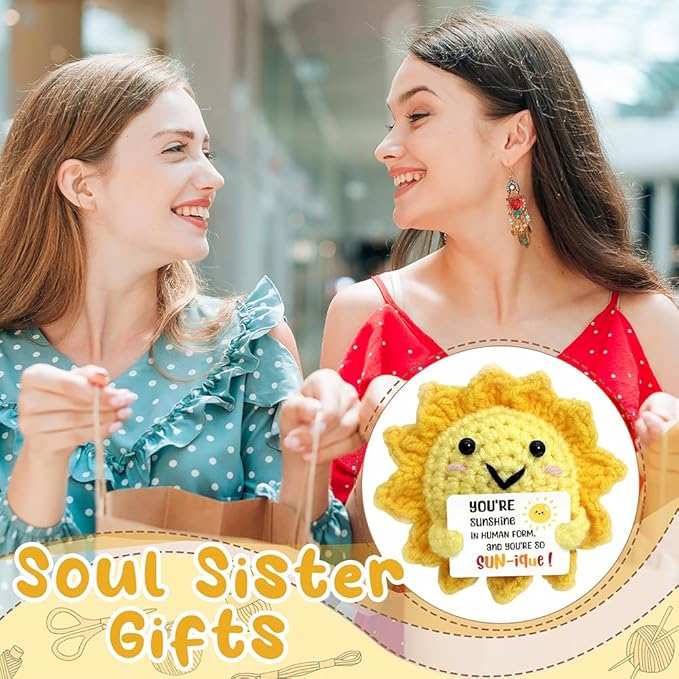 Positive Crochet Sunshine Dolls - Sunshine Gifts for Women, Men & Friend, Handmade Emotional Support Dolls, Uplifting Crochet Emotional Support Buddies | Encouraging Cheer Up Gifts for Anxiety Relief