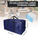 Extra Large Storage Bags Set Heavy Duty Moving Totes Strong Handles, Waterproof Dual-Way Carrying Design For Dorm Room Essentials,Christmas Storage bag(Blue,4 Moving bag & 10 Vacuum Seal Bags)