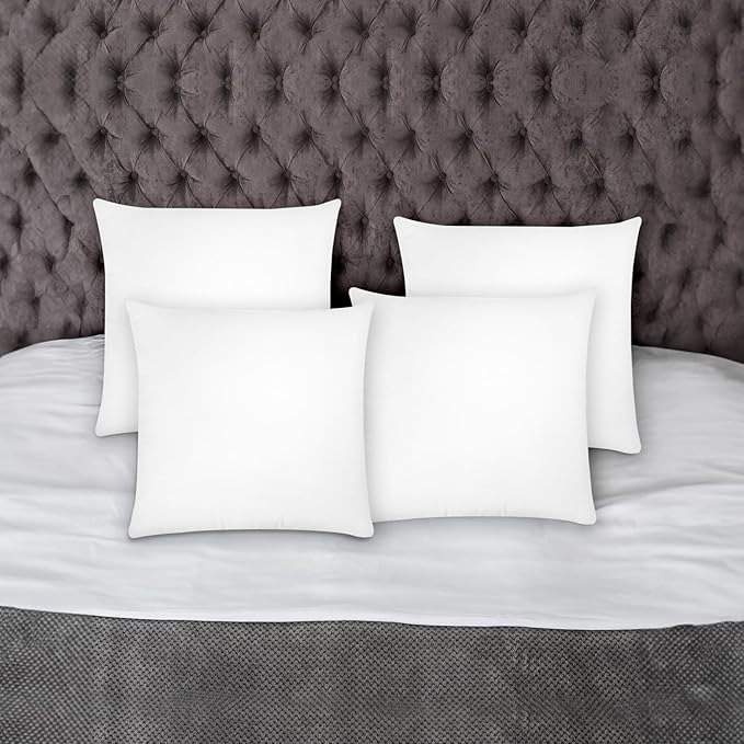 Covers & All Throw Pillow Inserts Only Pack of 4, Durable Soft Square 16 x 16 Inches 65 GSM Non-Woven Fabric with 15D Silicon Fiber Filling, Universal uses for Home Decor Office Indoor Outdoor