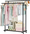 Abiglifty Double Rods Clothes Rack for Hanging Clothes, Clothing Rack with Wheels, Portable Closet Organizer for Laundry, Room (Black)