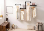 Industrial Pipe Clothing Rack with 2 Floating Shelves, 4 Hanging Rods Wall Mounted Garment Rack, Heavy Duty Iron Clothes Bar, Space-Saving Clothing Hanging Rails for Closet (4 hanging rods 2 shelves)