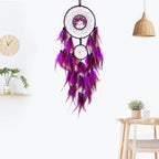Purple Dream Catcher Wall Decor Crystal Tree of Life Dream Catchers Handmade Feather Dreamcatcher Wall Hanging Ornament for Bedroom Living Room Home Decor
